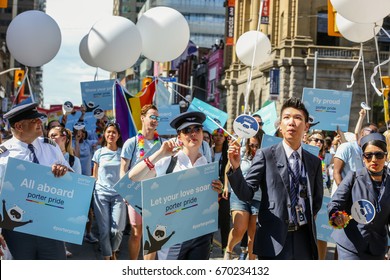 TORONTO, CANADA - JUNE 25, 2017: Porter Airlines Marches At 2017 Toronto Pride Parade. 