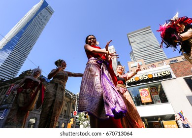 TORONTO, CANADA - JUNE 25, 2017: People On Flat Bed Truck Dancing, Having Fun, At 2017 Toronto Pride Parade. 