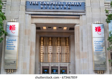 TORONTO, CANADA - JUNE 30, 2017: The Sign Of Campbell Family Cancer Research Institute (Princess Margaret Cancer Centre) On The Building In Toronto, The Largest Cancer Centre In Canada. 
