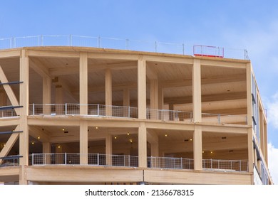 Toronto, Canada, March 14, 2022; The Solid Wood Floors, Vertical Supports And Interior Cielings Of A Mass (solid) Timber Multi Story Construction Project At Centennial College.