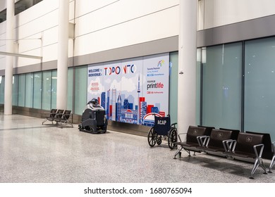 Toronto, Canada - March 23 2020: Empty Toronto Pearson Airport Due To Canceled Flights And Coronavirus Pandemic Covid-19, Toronto, Canada 
