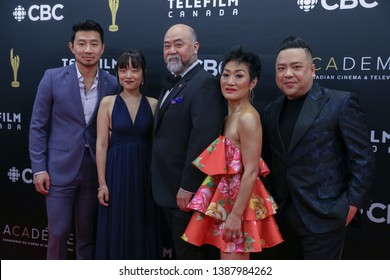 TORONTO, CANADA - MARCH 31, 2019: Paul Sun-Hyung Lee, Jean Yoon, Andrea Bang, Simu Liu, Andrew Phung At 2019 Canadian Screen Awards. 