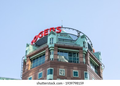 Toronto, Canada, March 4, 2021; The Ornate Castle Like Roof Top Of The Roger Cable TV And Communications Company Headquarters In Toronto