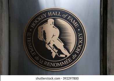 TORONTO, CANADA - March 9, 2016: Hockey Hall Of Fame Logo Built Into The Wall Of The Building On Front Street