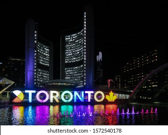 Toronto, Canada - May 2019: Nathan Phillips Square At Night