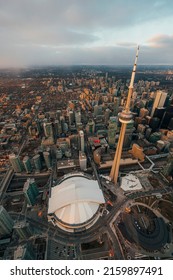 Toronto, Canada May 20th 2022 - Aerial shot taken from a helicopter above the Lake Ontario.