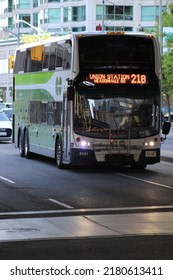 TORONTO, CANADA - May 28,2021: Go Bus At Toronto Bus Terminal In Toronto. GO Transit Is The Regional Public Transit Service For The Greater Toronto And Hamilton Area.