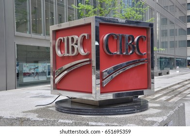 Toronto, Canada - May 29, 2017: Signage of Canadian Imperial Bank of Commerce or CIBC at Commerce Court in Toronto, Ontario.