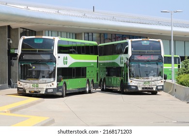 TORONTO, CANADA - May 30,2021: Go Bus At Richmond Hill Bus Terminal In Toronto. GO Transit Is The Regional Public Transit Service For The Greater Toronto And Hamilton Area.