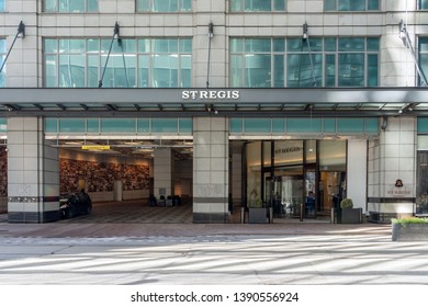 Toronto, Canada - May 5, 2019:  
The St. Regis Toronto Entrance Is Seen In Toronto. St. Regis Is A 5-star Hotel, Part Of The Marriott Family Of Hotels. 