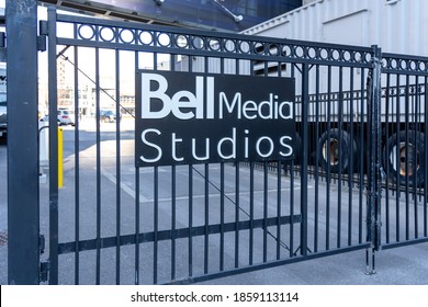 Toronto, Canada - November 14, 2020: Bell Media Studio Sign On The Gate Is Seen In Toronto, Canada On November 14, 2020, A Television/radio Broadcast Hub Of Bell Canada's Media Unit. 