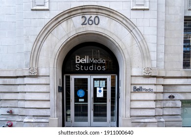 Toronto, Canada - November 14, 2020: Bell Media Headquarters Entrance Is Seen In Toronto, Canada On November 14, 2020, A Television Radio Broadcast Hub Of Bell Canada's Media Unit. 