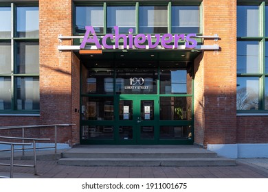 Toronto, Canada- November 14, 2020: Achievers Company Office Entrance Is Seen In Toronto, Canada. Achievers Inc Provides Employee Rewards And Recognition Software. 
