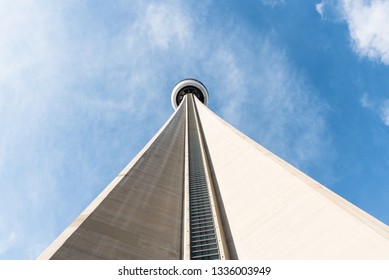 Toronto, Canada - November, 17 2017: View of CN Tower on a Sunny Autumn Morning. Defining the Toronto Skyline at 553.33 metres the CN tower is Canada's most recognizable and celebrated icon.