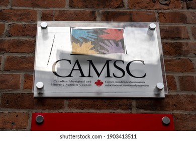 Toronto, Canada - November 9, 2020: CAMSC Head Office Sign On The Wall In Toronto. Canadian Aboriginal And Minority Supplier Council (CAMSC) Is A Private Non Profit Membership Organization. 