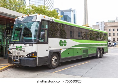 Toronto, Canada - Oct 11, 2017: GO Transit Bus At The Union Station Coach Terminal  In Toronto, Canada