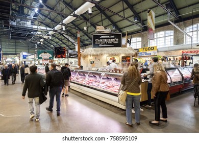 Toronto, Canada - Oct 13, 2017: Butcher Shop Inside Of The Historic St Lawrence Market In The City Of Toronto, Canada