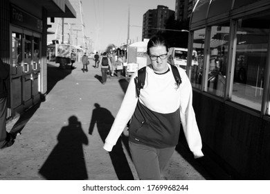 Toronto / Canada - Oct 5 2018: Black And White Street Photography In Finch Neighborhood Located In Uptown Toronto City.