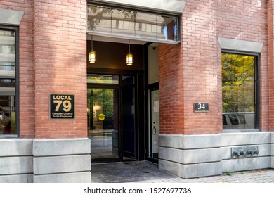 Toronto, Canada- October 10, 2019: Entrance Of CUPE Local 79 In Toronto, Canada.  The Canadian Union Of Public Employees Is Canada's Largest Union. 