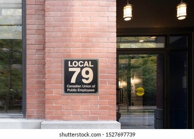 Toronto, Canada- October 10, 2019: Entrance Of CUPE Local 79 In Toronto, Canada.  The Canadian Union Of Public Employees Is Canada's Largest Union. 