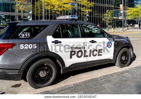Toronto, Canada - October 13, 2020: A\
Toronto police car is seen in downtown Toronto,\
Canada.