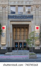 TORONTO, CANADA - OCTOBER 22, 2017: The Entrance Of Campbell Family Cancer Research Institute (Princess Margaret Cancer Centre) In Toronto, The Largest Cancer Centre In Canada. 
