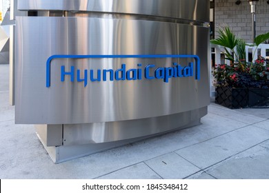 Toronto, Canada - October 28, 2020: Hyundai Capital Sign Is Seen Outside Their Headquarters In Toronto, Canada. Hyundai Capital Services Is A South Korean Provider Of Consumer Financial Services. 