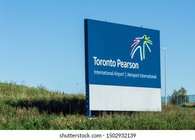 TORONTO, CANADA - October 8, 2018 -  Toronto Pearson International Airport sign on clear day, outside the in-field terminal. 