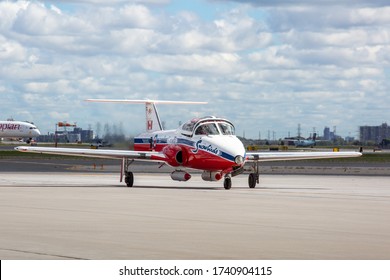 Toronto Canada, September 1, 2016; A Canadian Air Force Snowbird jet landing on the runway at Toronto Pearson International Airport