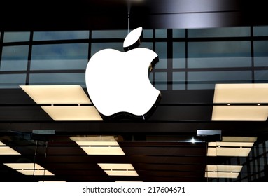 Toronto, Canada - September 13, 2014: A Sign Of An Apple Company In Front Of Their Toronto Store.