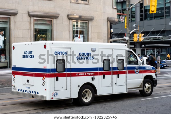 Toronto Canada, September 25, 2020; A Toronto\
Police Court services transport truck, or paddy wagon, for moving\
prisoners between jail and\
court.
