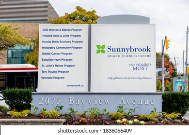 Toronto, Canada - September 29, 2020: Sunnybrook Hospital Sign Is Seen At Entrance In Toronto Canada On September 29, 2020.  Sunnybrook Is An Academic Health Sciences Centre Located In Toronto.