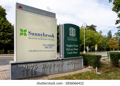 Toronto, Canada - September 29, 2020: Sunnybrook Hospital Sign Is Seen At Entrance In Toronto Canada On September 29, 2020.  Sunnybrook Is An Academic Health Sciences Centre Located In Toronto.