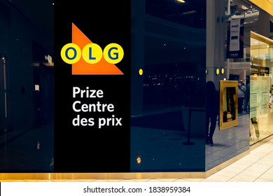 Toronto, Canada - September 29, 2020: OLG Prize Centre Sign In The Mall In Toronto, Canada. Ontario Lottery And Gaming Corporation Is A Crown Corporation Owned By The Government Of Ontario.