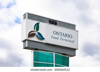 Toronto, Canada, September 30, 2021; Entrance Sign At The Ontario Food Terminal, A Wholesale Farmers Market; With The Official Stylized Ontario Trillium Logo