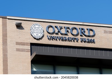 Toronto, Canada - September 7, 2021:  Oxford University Press sign on the building at their Canadian office in Toronto. Oxford University Press is the university press of University of Oxford.