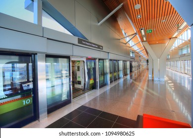 Toronto, Canada-21 April, 2018: Up Express train shuttle Terminal at Toronto Airport