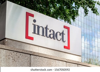 Toronto, Canada-July 2, 2018: Sign Of Intact At Headquarters Building In Toronto. Intact Insurance Is The Largest Provider Of Property And Casualty Insurance In Canada. 