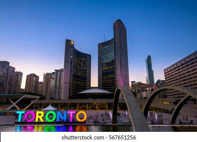 Toronto City Hall And Nathan Phillips Square At Night