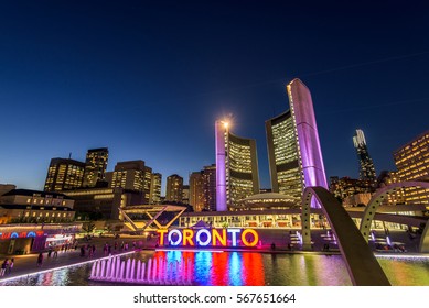 Toronto City Hall And Nathan Phillips Square At Night