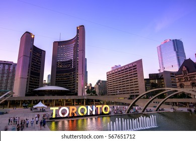 Toronto City Hall And Nathan Phillips Square At Night