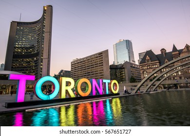 Toronto City Hall And Nathan Phillips Square At Night