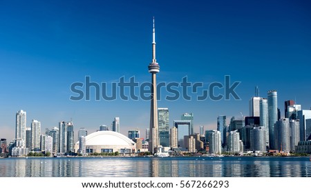 Toronto city skyline on clear sunny day, Ontario, Canada