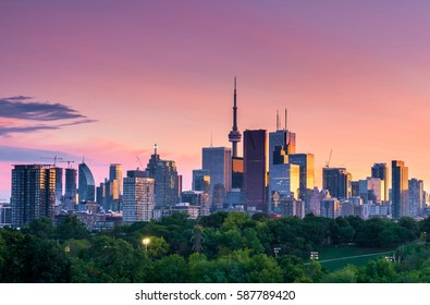 Toronto City View From Riverdale Park At Night, Ontario, Canada