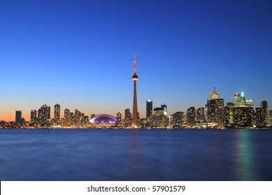 Toronto Cityscape At Night From Central Island