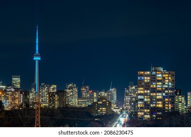 Toronto Downtown Night Skyline. Concept Of City Life.