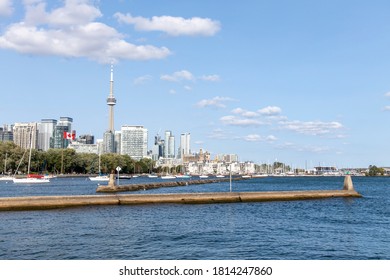 Toronto Islands To Toronto Harbor Front.Toronto, Ontario, Canada, Daytime View Of Toronto Skyline And Lake Ontario By Day During Summer.