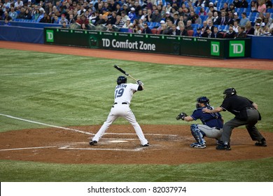 TORONTO - MAY 19: Toronto Blue Jays' Player Jose Bautista At Bat In A MLB Game Against The Tampa Bay Rays At Rogers Centre On May 19, 2011 In Toronto. Toronto Won 3-2.