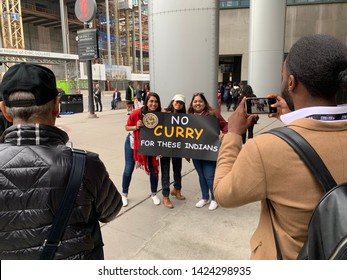 Toronto - May 30, 2019: Basketball Fans In Toronto Prior To Game 1 Of The NBA Finals Express Their Dislike Of Stephen Curry.
