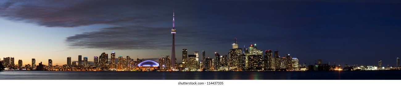 Toronto night cityscape wide horizontal panorama